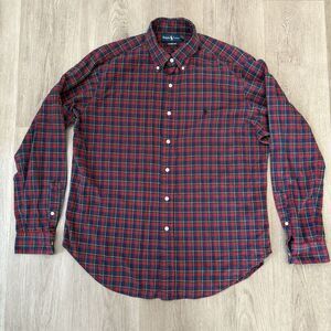 VTG Polo Ralph Lauren Men’s Button Up‎ L Plaid Red Green Navy Shirt CLASSIC FIT
